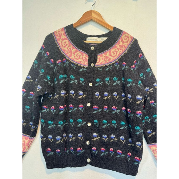 Vtg Robert Scott Ltd 100% Wool Cardigan Sweater Floral Women Sz 36 MED Button Up - Picture 9 of 13